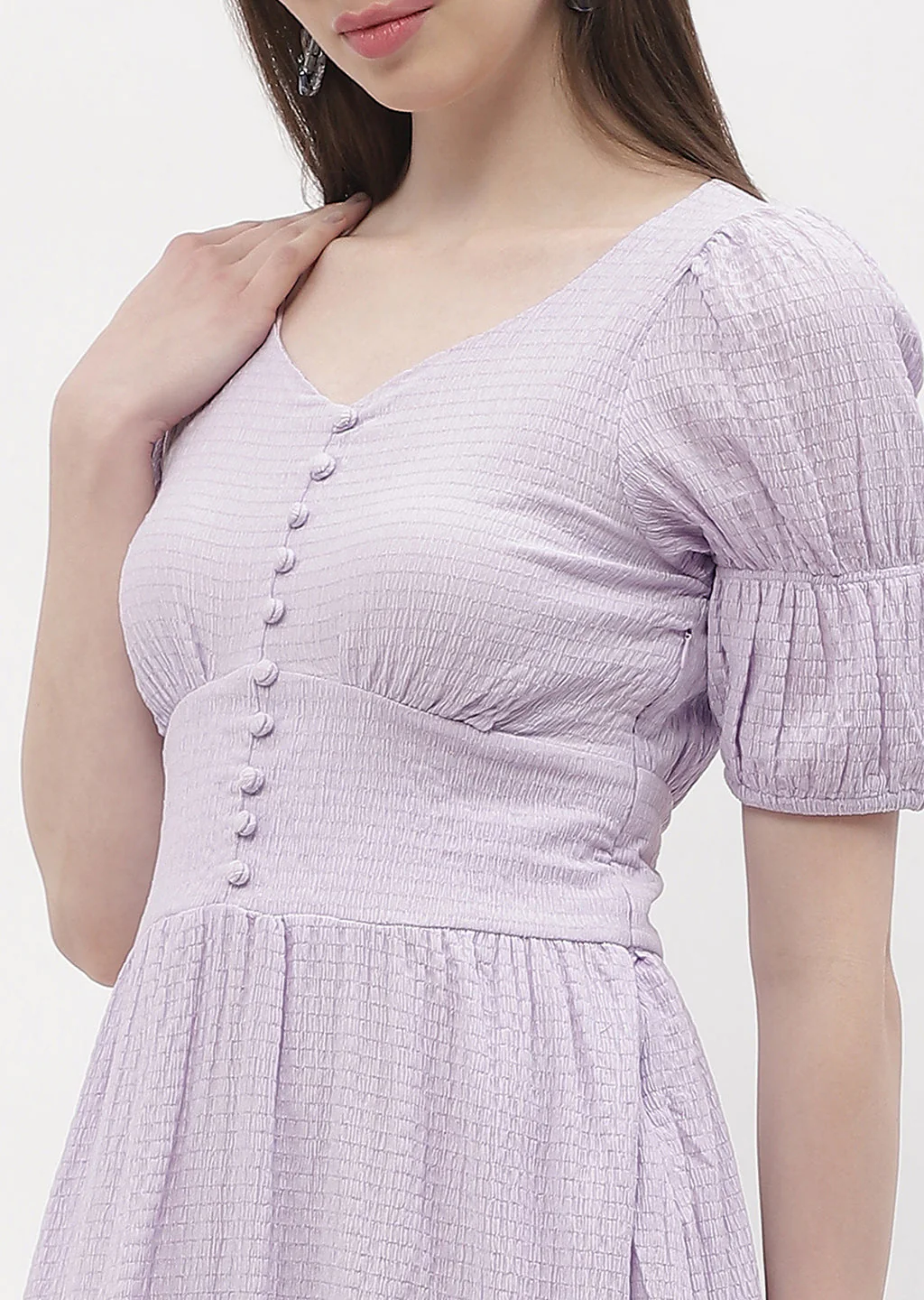 Madame Empire Waist Marie Sleeve Lavender A-Line Dress - Image 2
