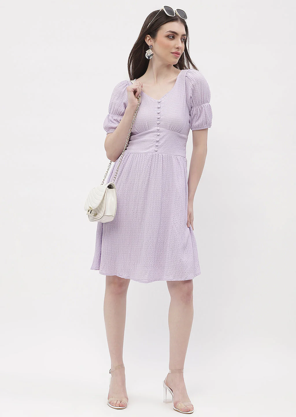 Madame Empire Waist Marie Sleeve Lavender A-Line Dress - Image 6