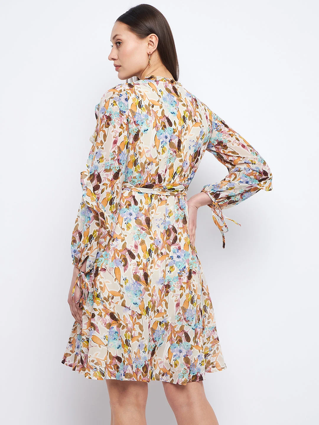 Madame Floral Print Off-White Ruffle Dress - Image 5