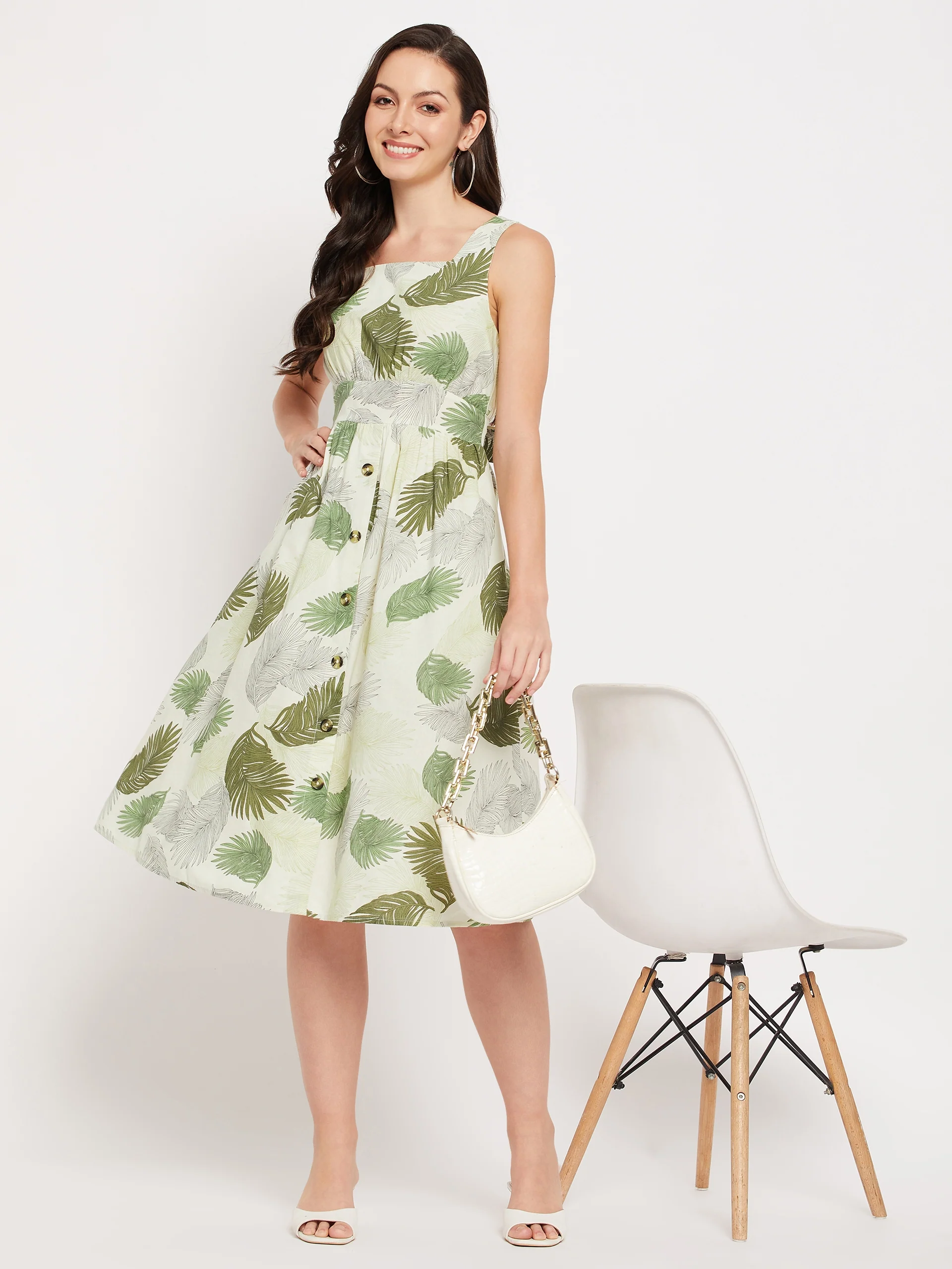 Madame Green Printed Fit & Flare Dress