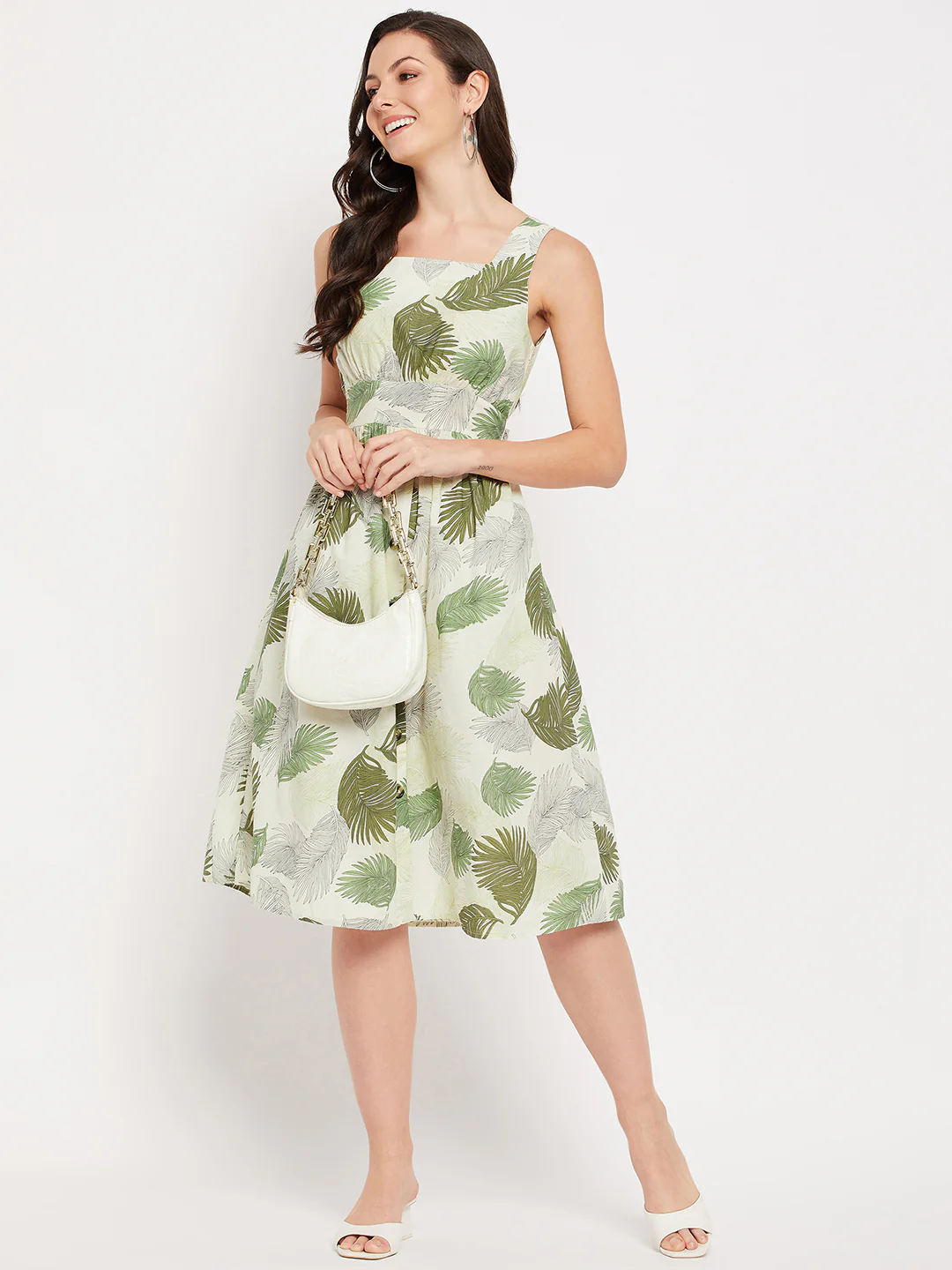 Madame Green Printed Fit & Flare Dress - Image 2