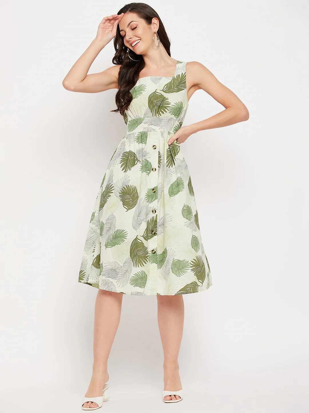 Madame Green Printed Fit & Flare Dress - Image 3