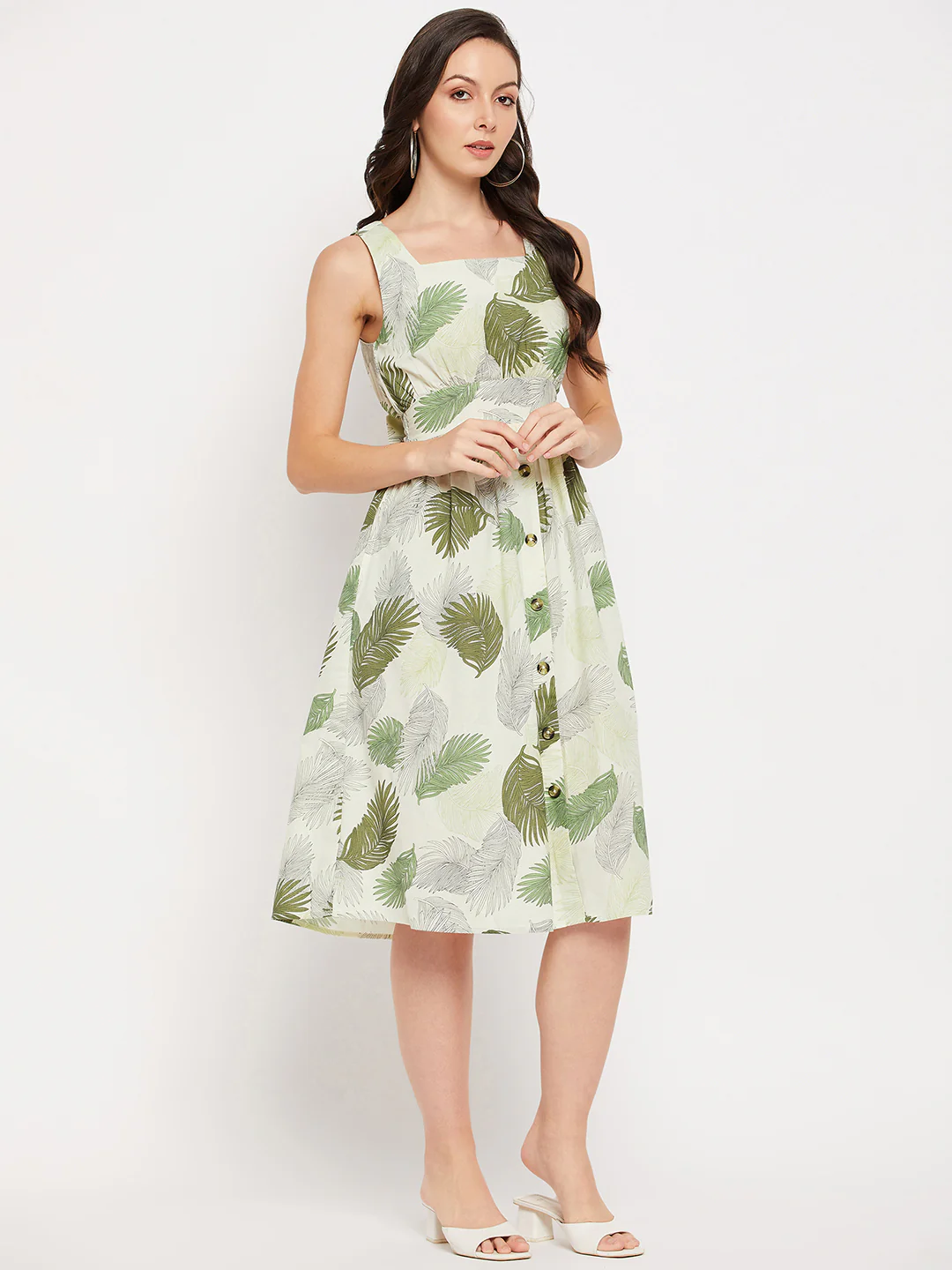 Madame Green Printed Fit & Flare Dress - Image 4