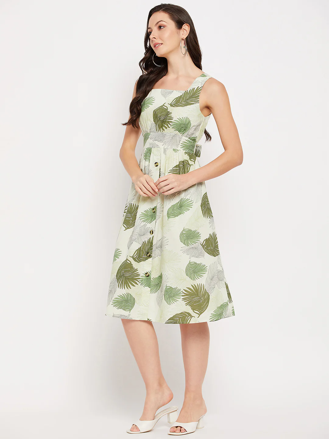 Madame Green Printed Fit & Flare Dress - Image 5