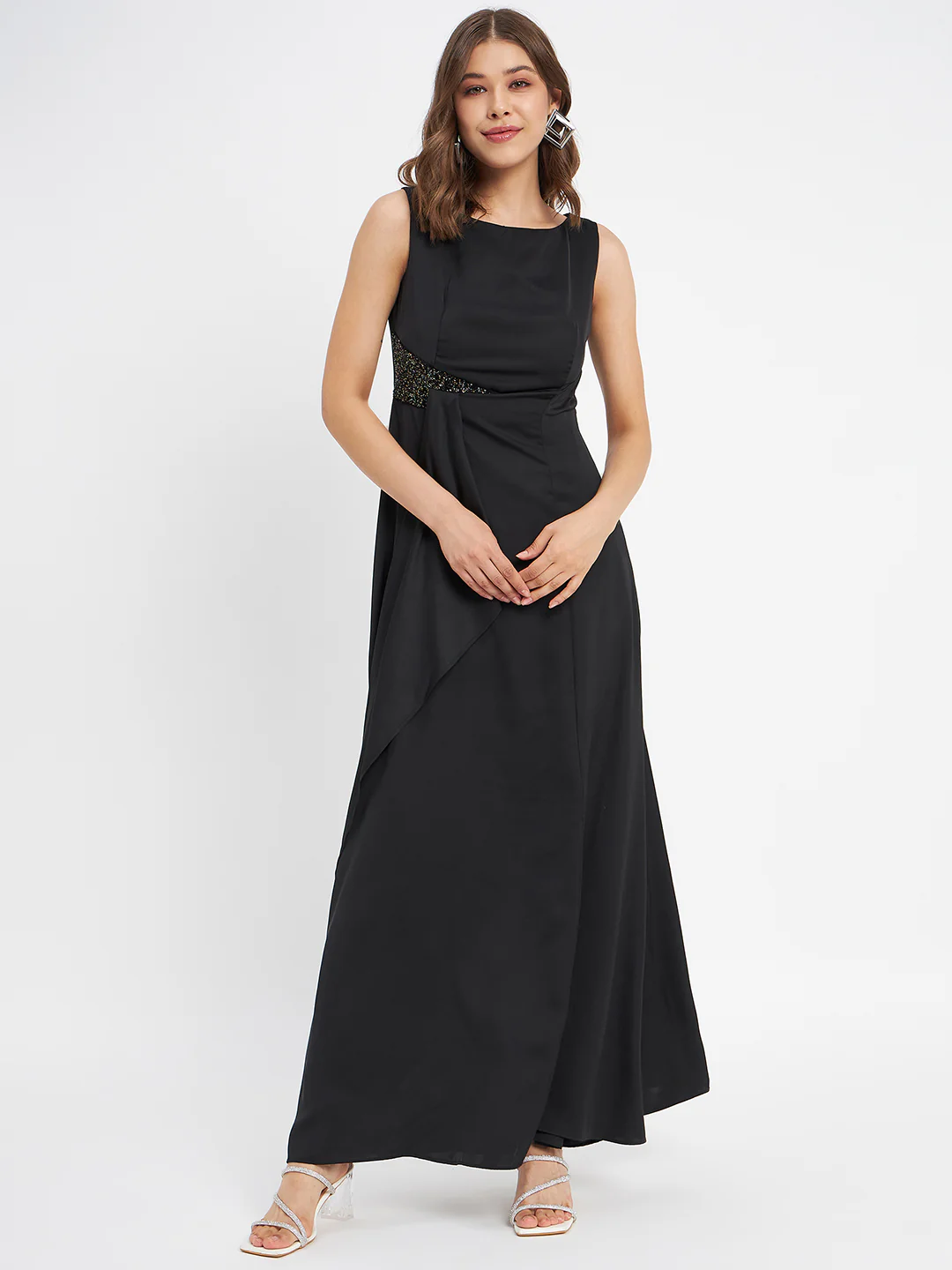 Madame Black Shimmer Detailing Ruffle Dress - Image 2