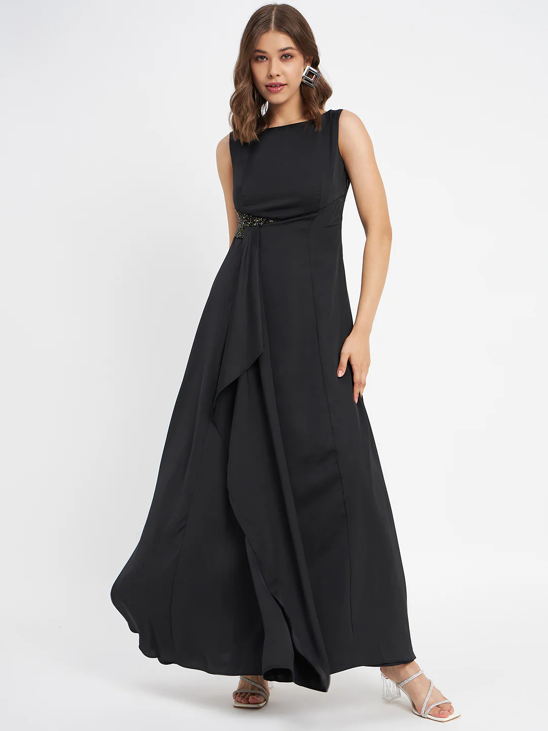 Madame Black Shimmer Detailing Ruffle Dress - Image 3