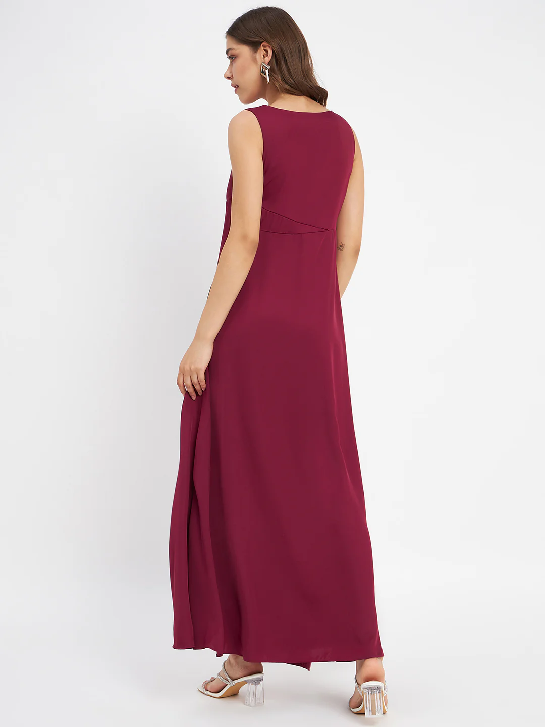 Madame Wine Shimmer Detailing Ruffle Hem Dress - Image 6