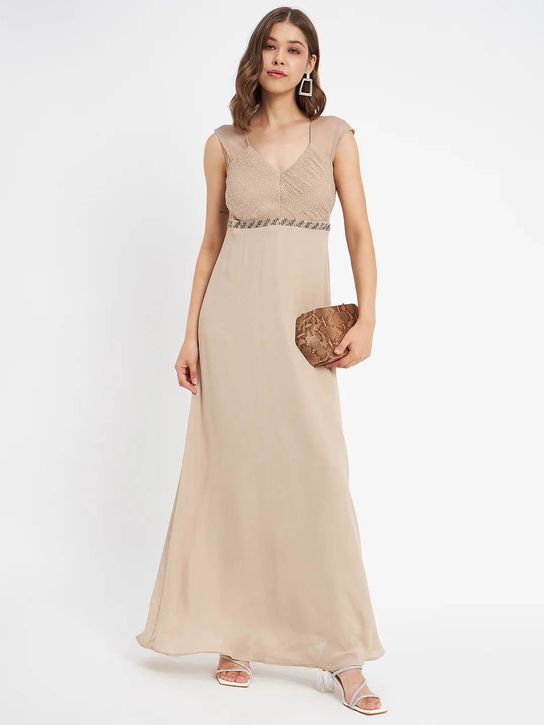 Madame Beige Embellished Fit-Flare Dress - Image 2