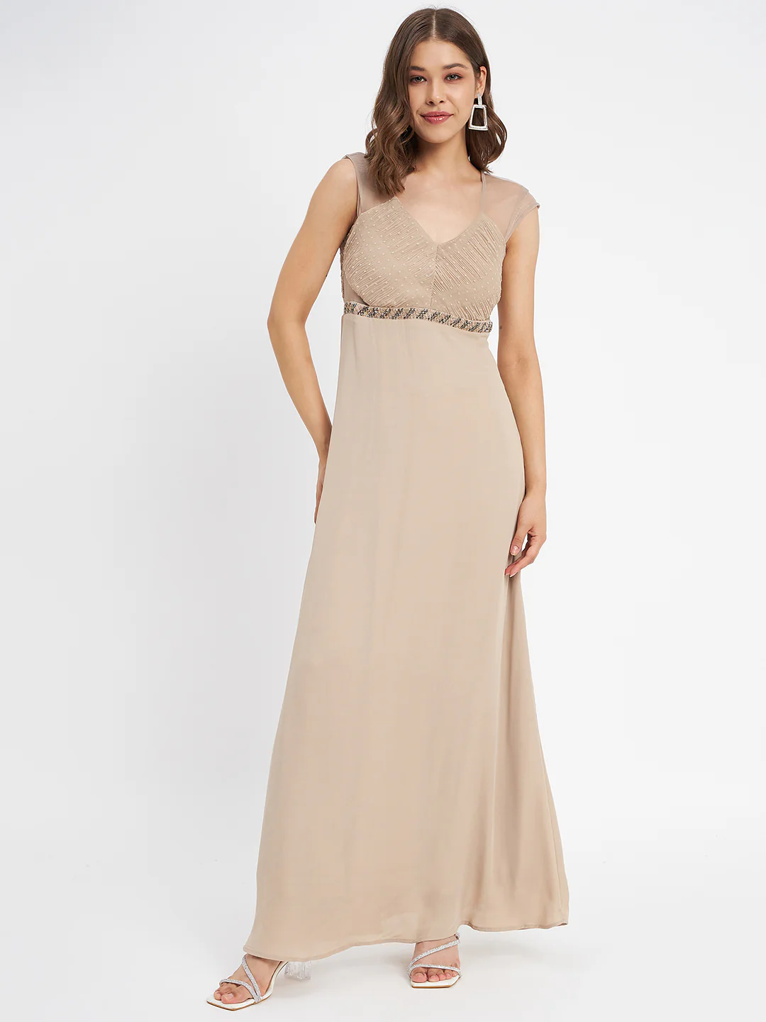 Madame Beige Embellished Fit-Flare Dress - Image 3