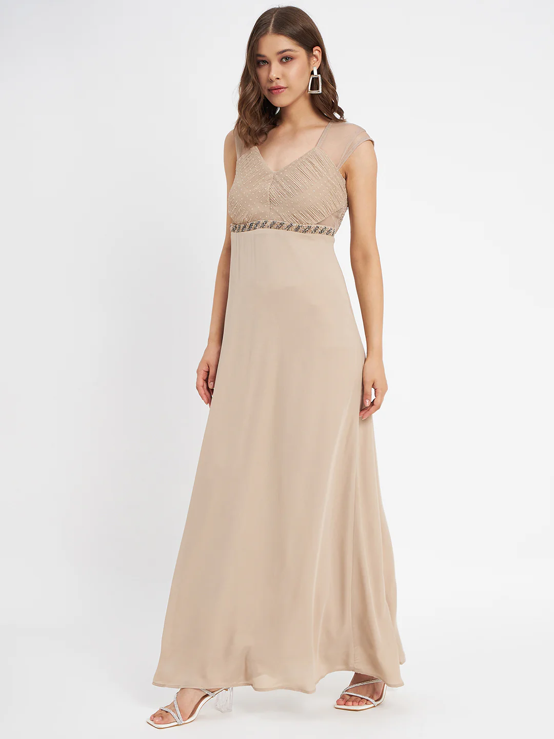 Madame Beige Embellished Fit-Flare Dress - Image 5
