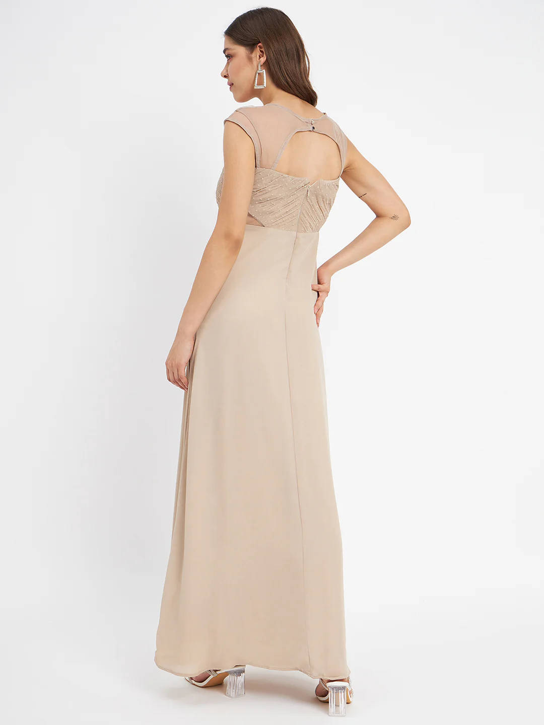 Madame Beige Embellished Fit-Flare Dress - Image 6