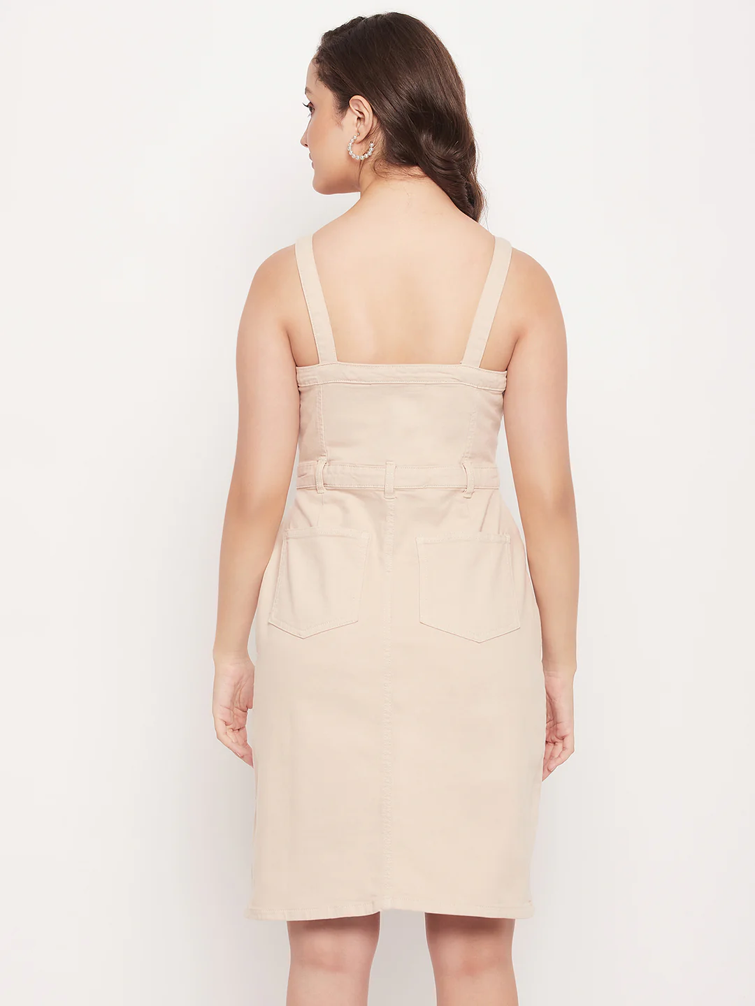 Madame Beige Sleeveless Denim Shift Dress - Image 6