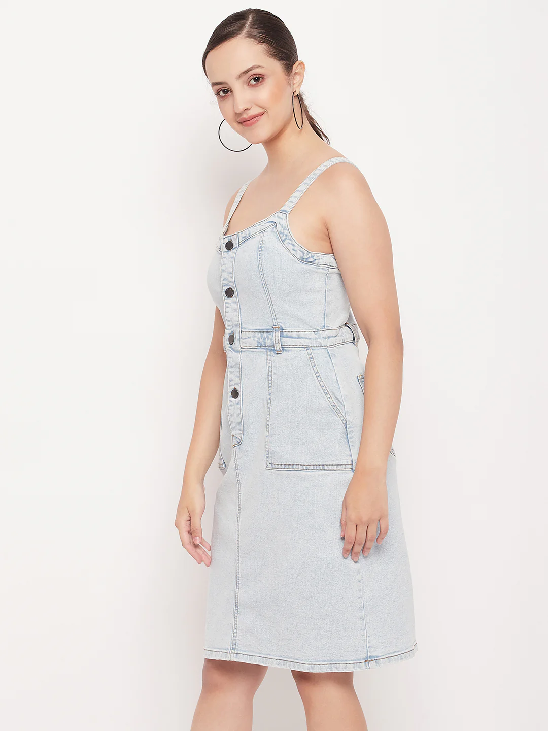 Madame Light Blue Denim Sleeveless Shift Dress - Image 5