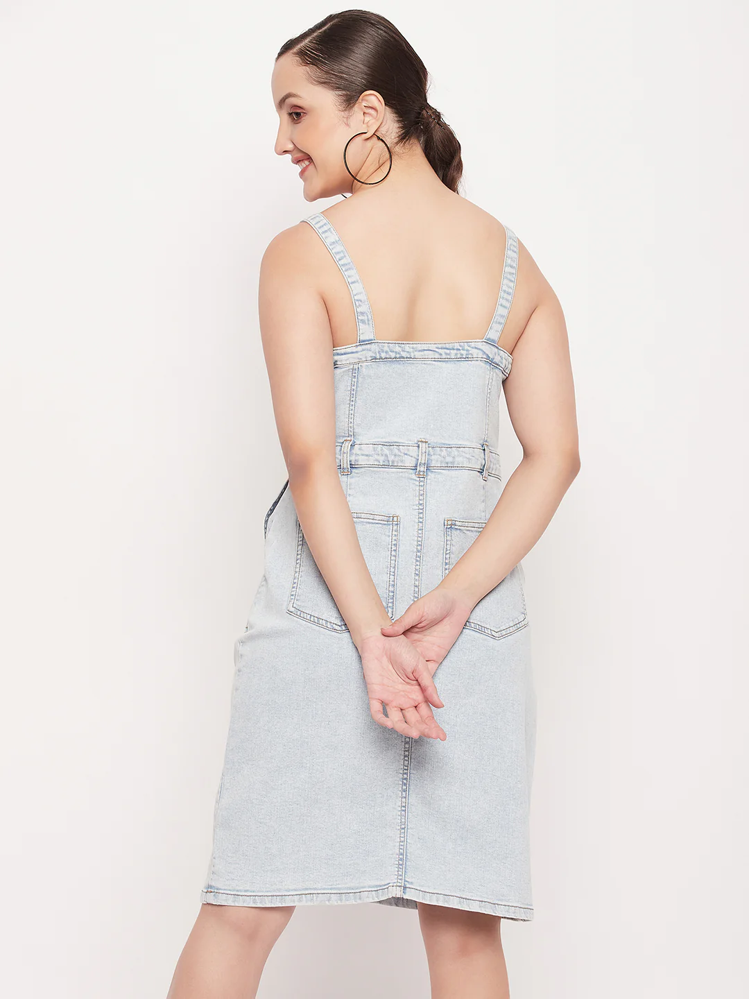 Madame Light Blue Denim Sleeveless Shift Dress - Image 6