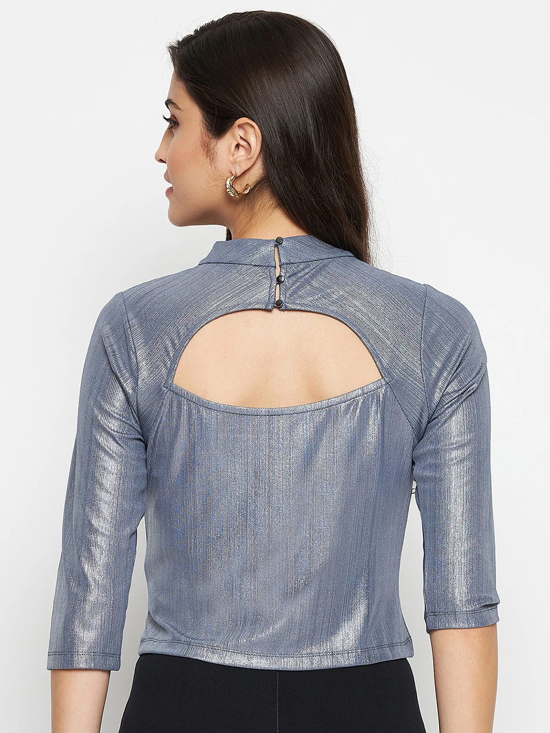 Madame Shimmering Asymmetrical Seam Detail Grey Top - Image 6