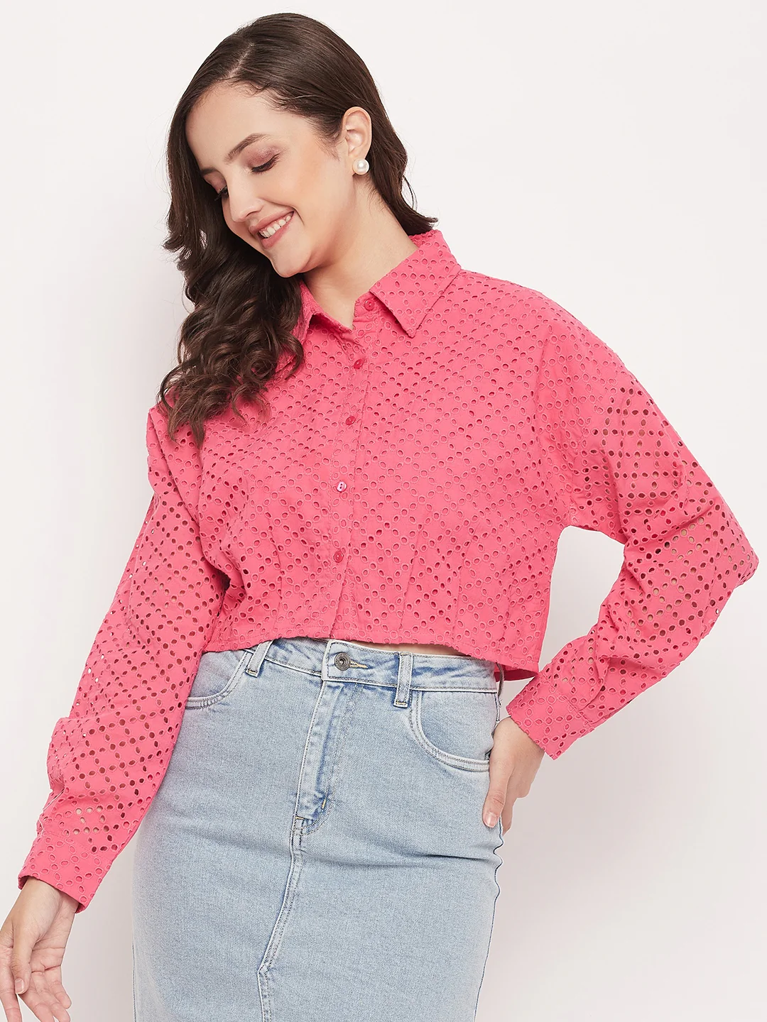 Madame Pink Schiffli Crop Shirt - Image 3