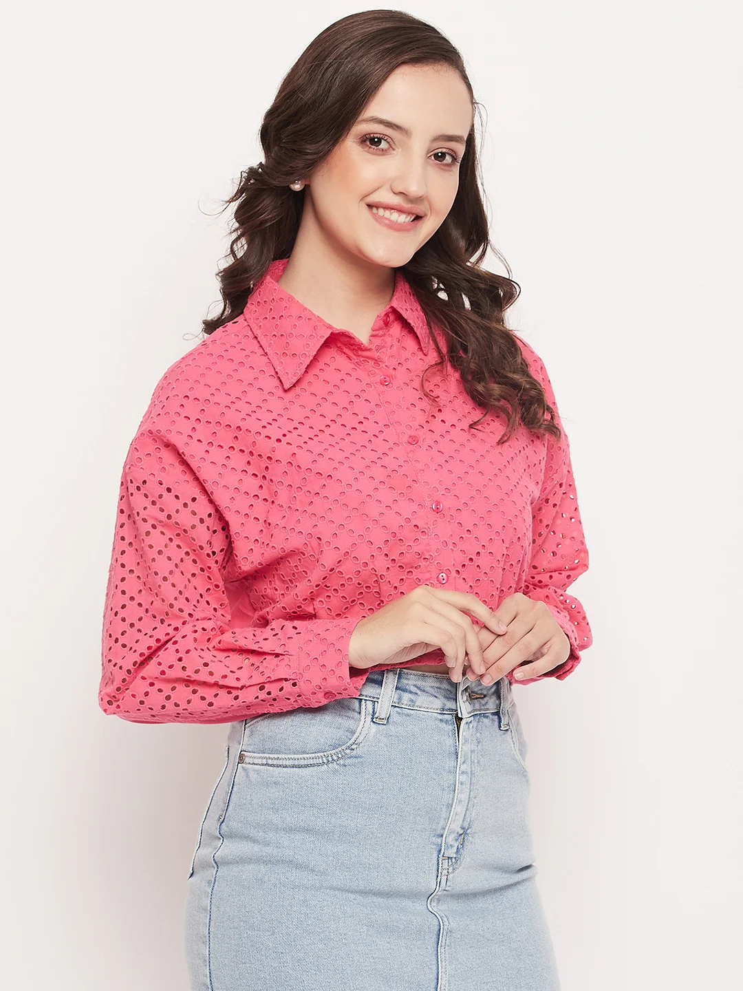 Madame Pink Schiffli Crop Shirt - Image 4