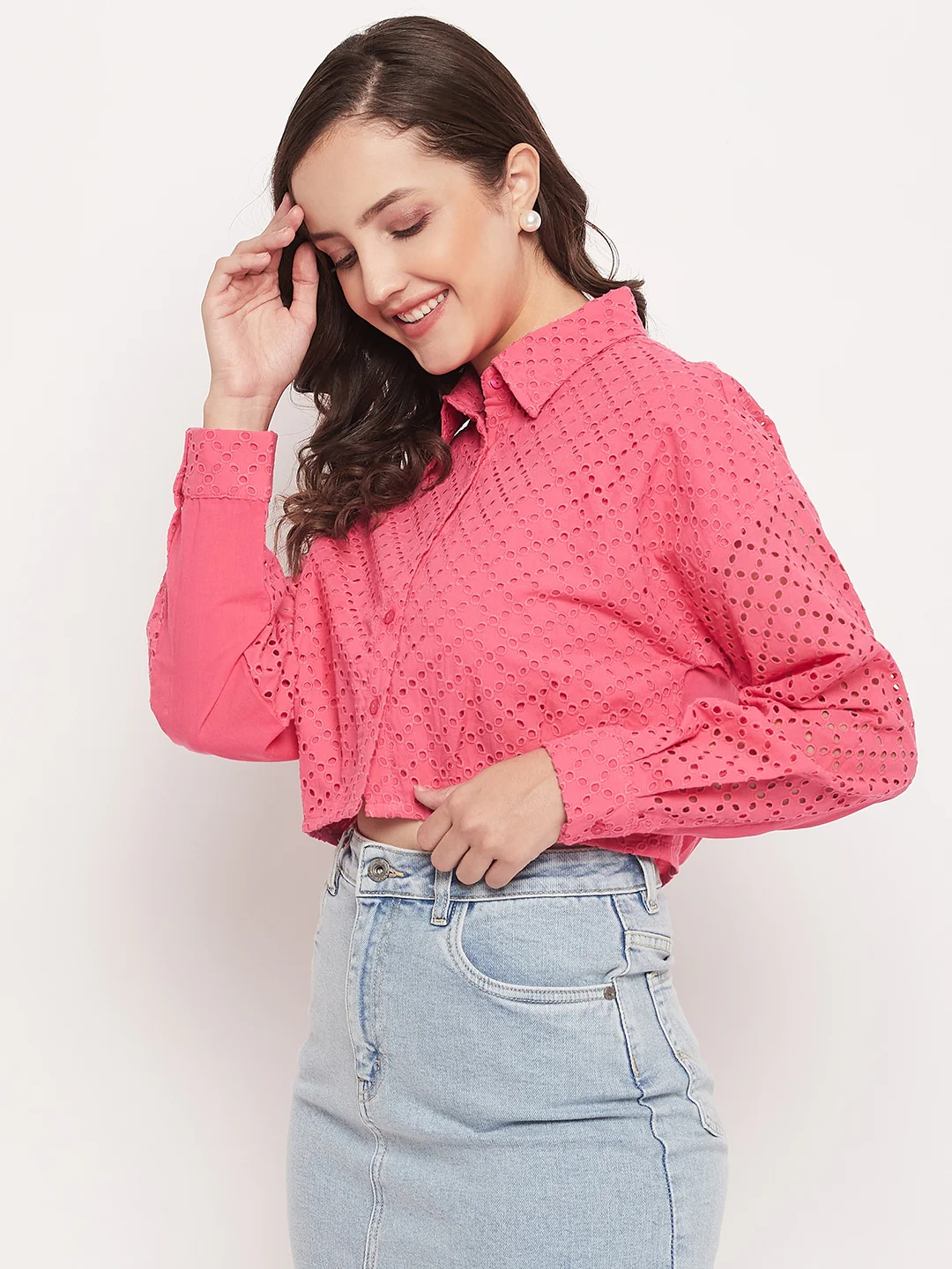 Madame Pink Schiffli Crop Shirt - Image 5