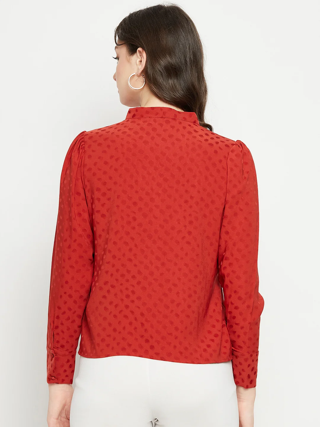 Madame Tie-Up Neck Solid Rust Orange Shirt - Image 6