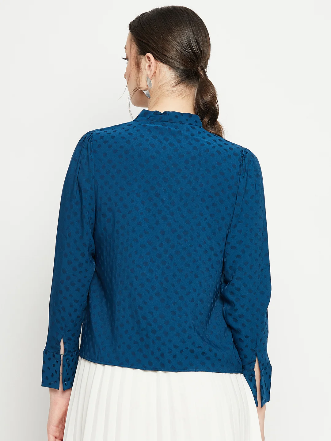 Madame Tie-Up Neck Full Sleeve Teal Shirt - Image 6