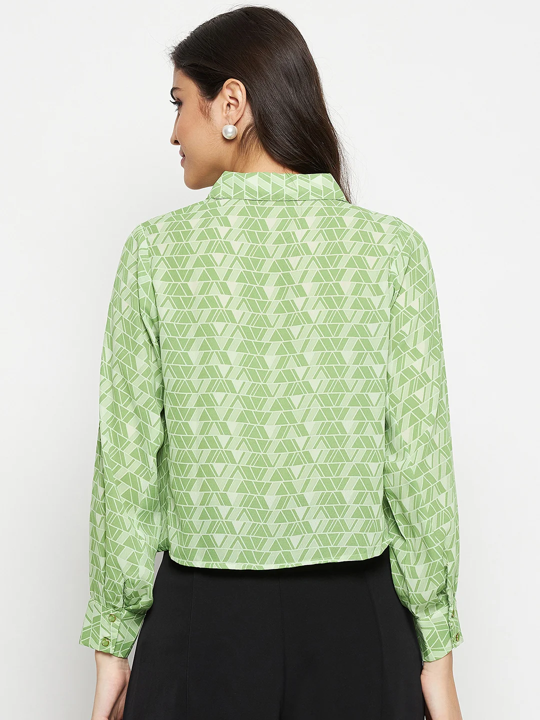 Madame Geometric Print Tie Front Green Shirt - Image 6