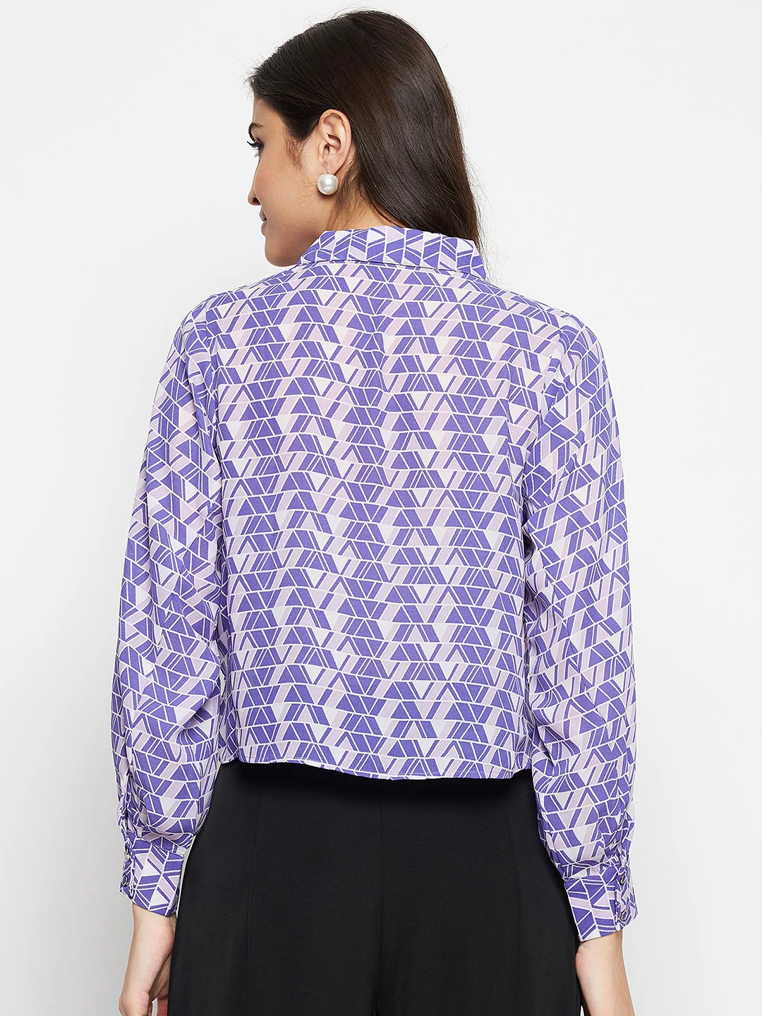 Madame Geometric Print Tie Front Purple Shirt - Image 6