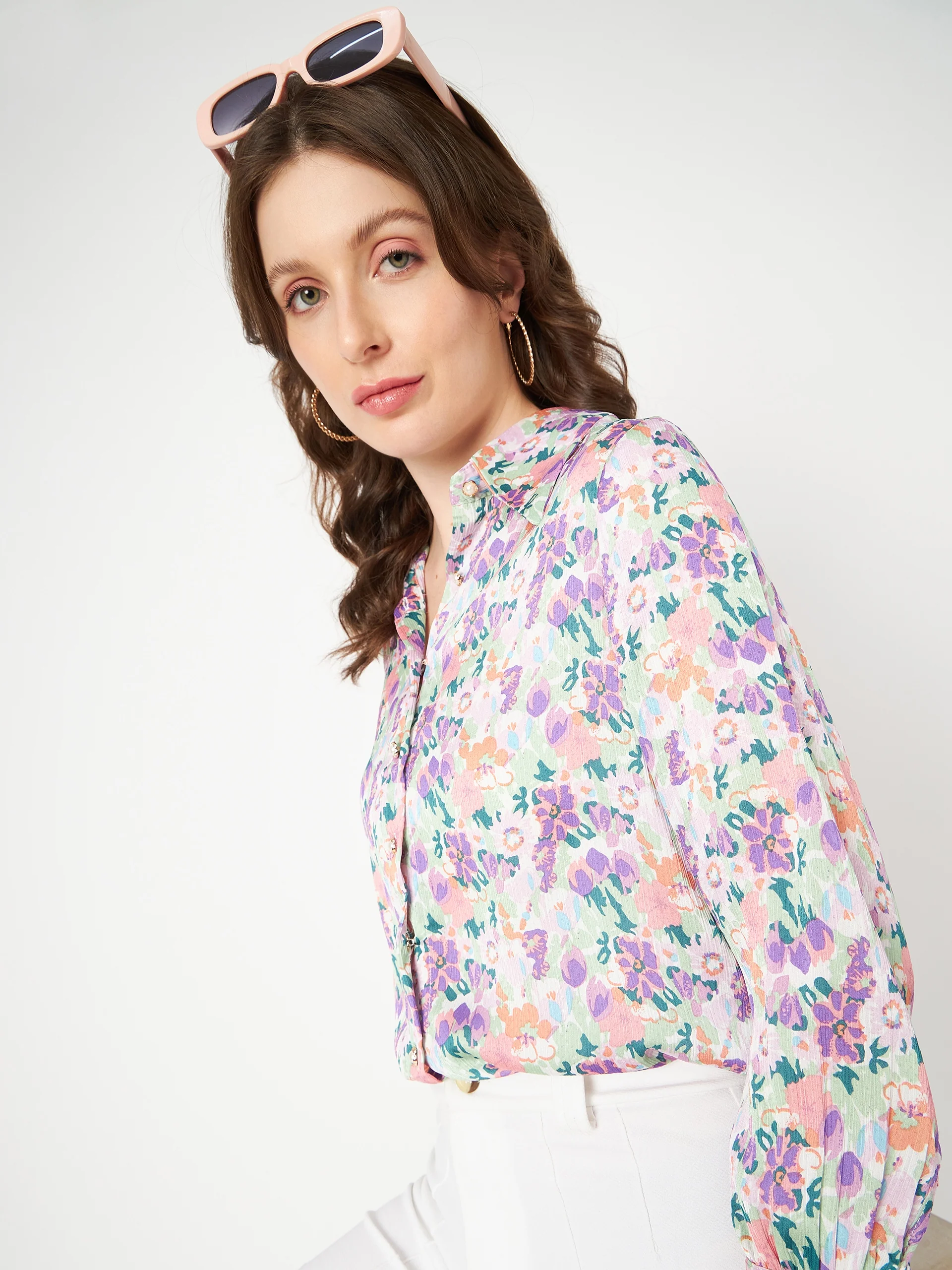 Madame All Over Floral Print Full Sleeve Purple Shirt - Image 3