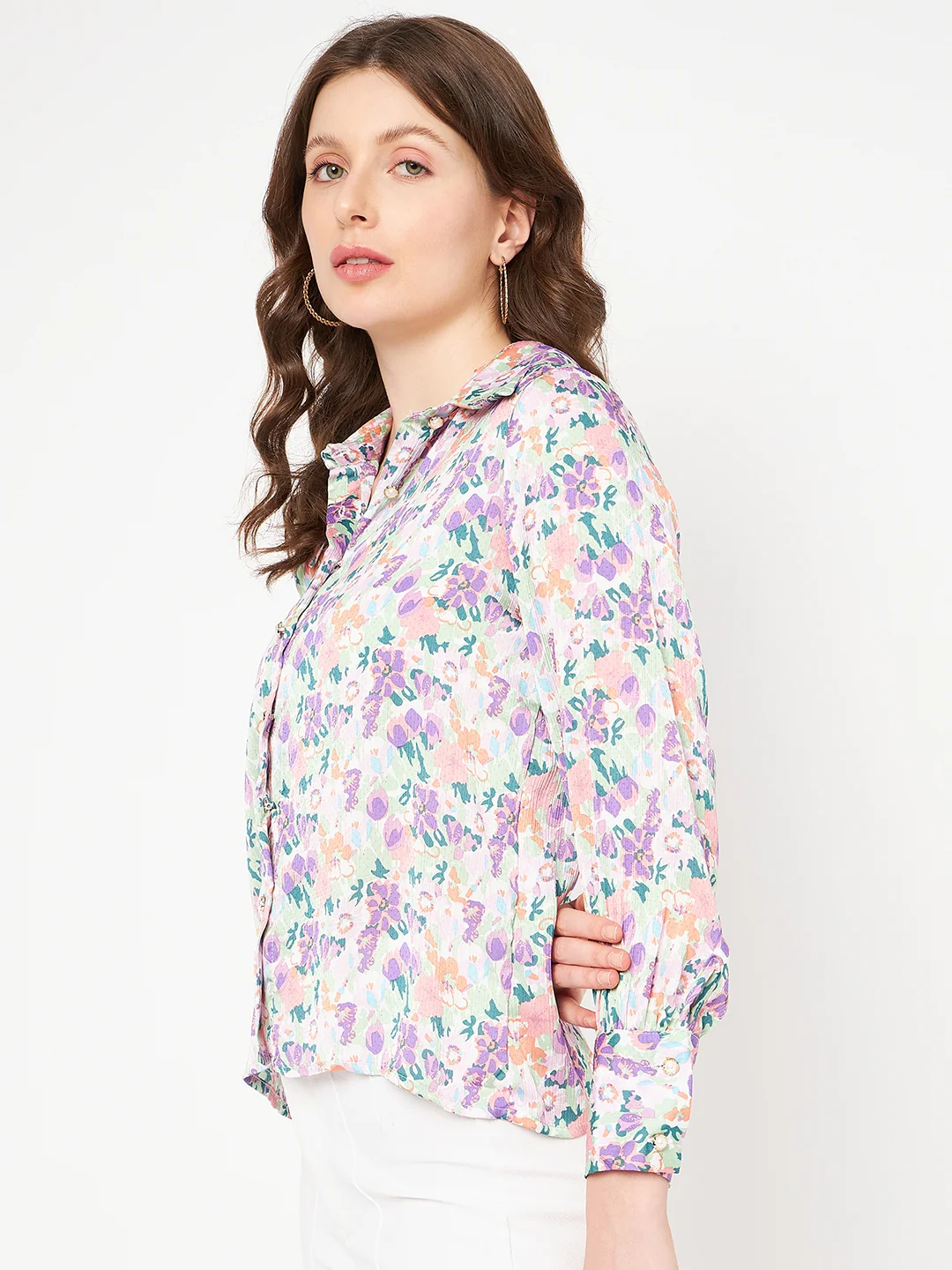 Madame All Over Floral Print Full Sleeve Purple Shirt - Image 4