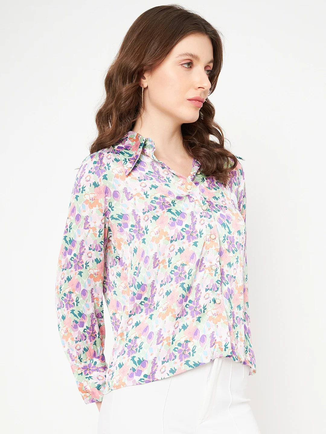 Madame All Over Floral Print Full Sleeve Purple Shirt - Image 5