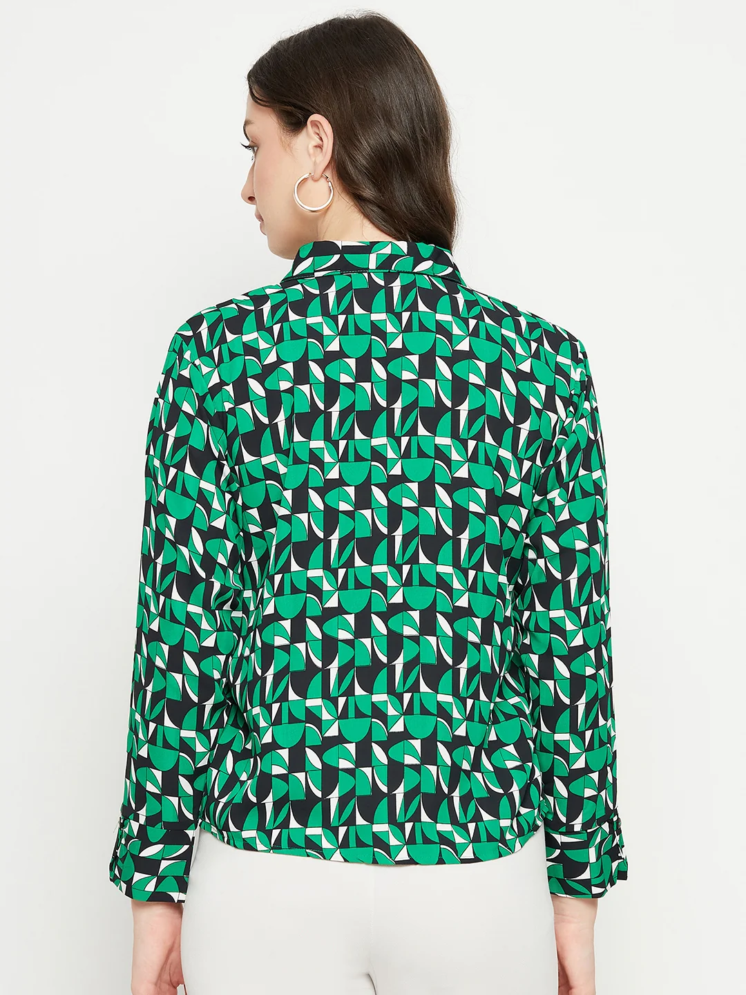 Madame Geometric Print Full Sleeves Green Shirt - Image 6