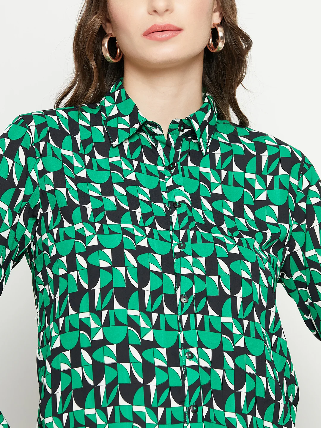 Madame Geometric Print Full Sleeves Green Shirt - Image 7