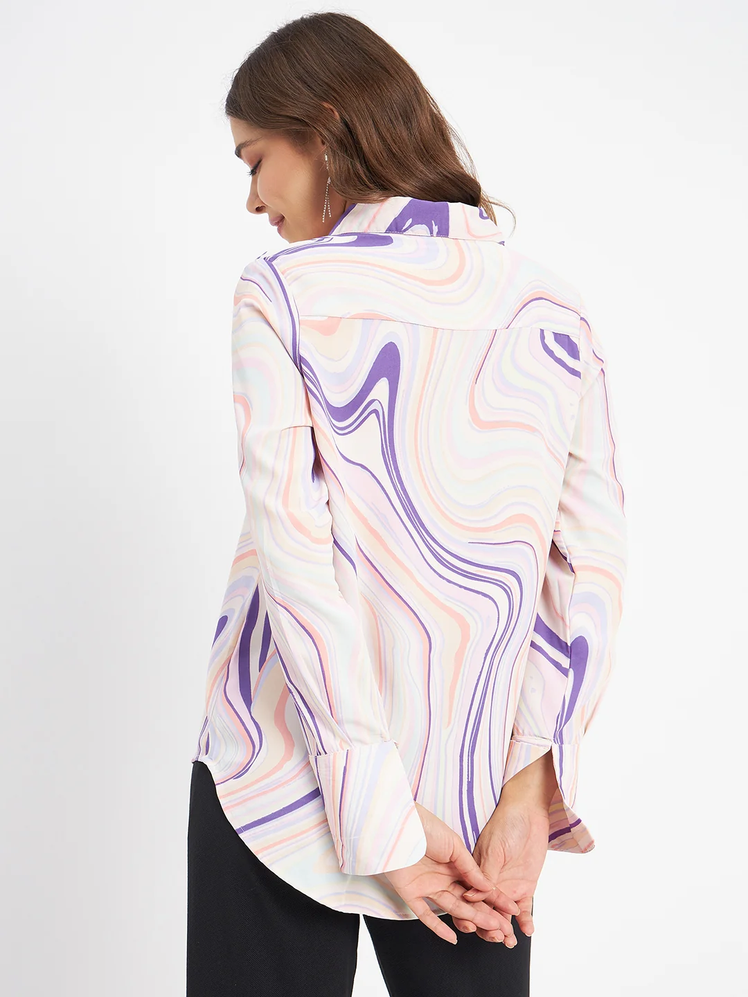 Madame Marble Print Collared Off White Shirt - Image 6
