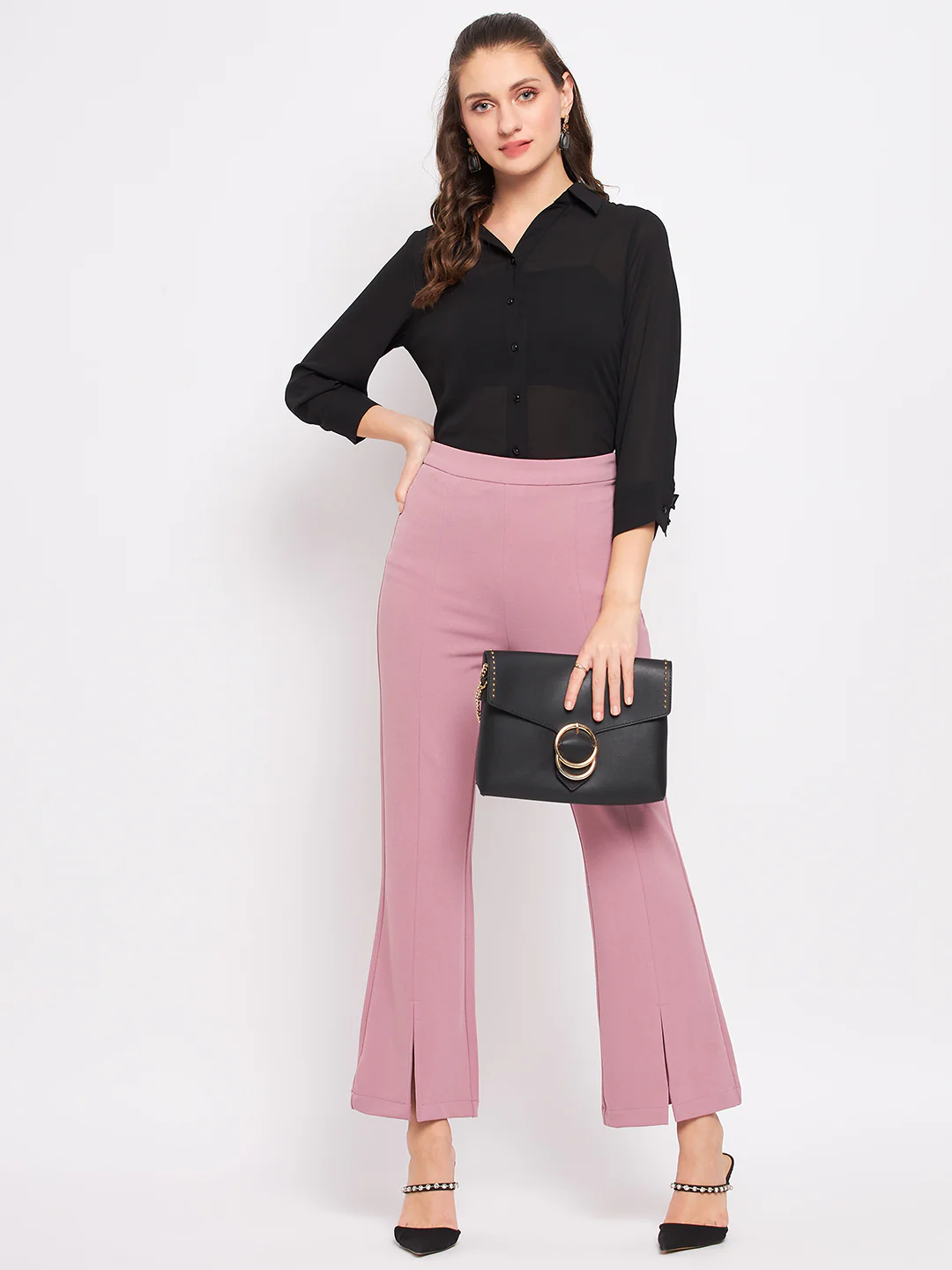 Madame Quarter Sleeve Black Semi Sheer Shirt - Image 2