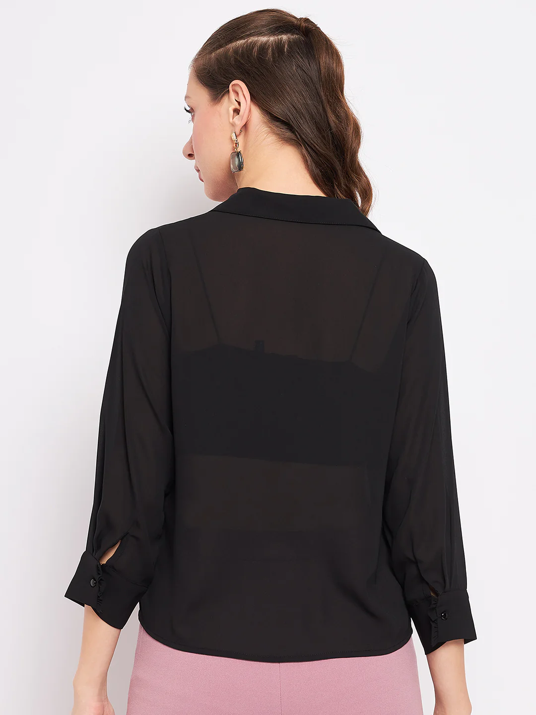 Madame Quarter Sleeve Black Semi Sheer Shirt - Image 6