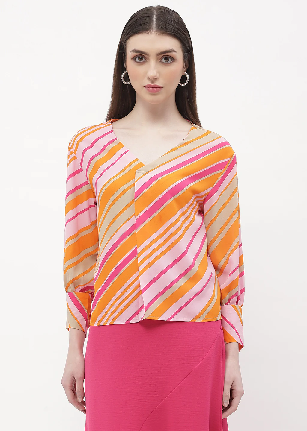 Madame Striped Pink V-Neck Top - Image 3