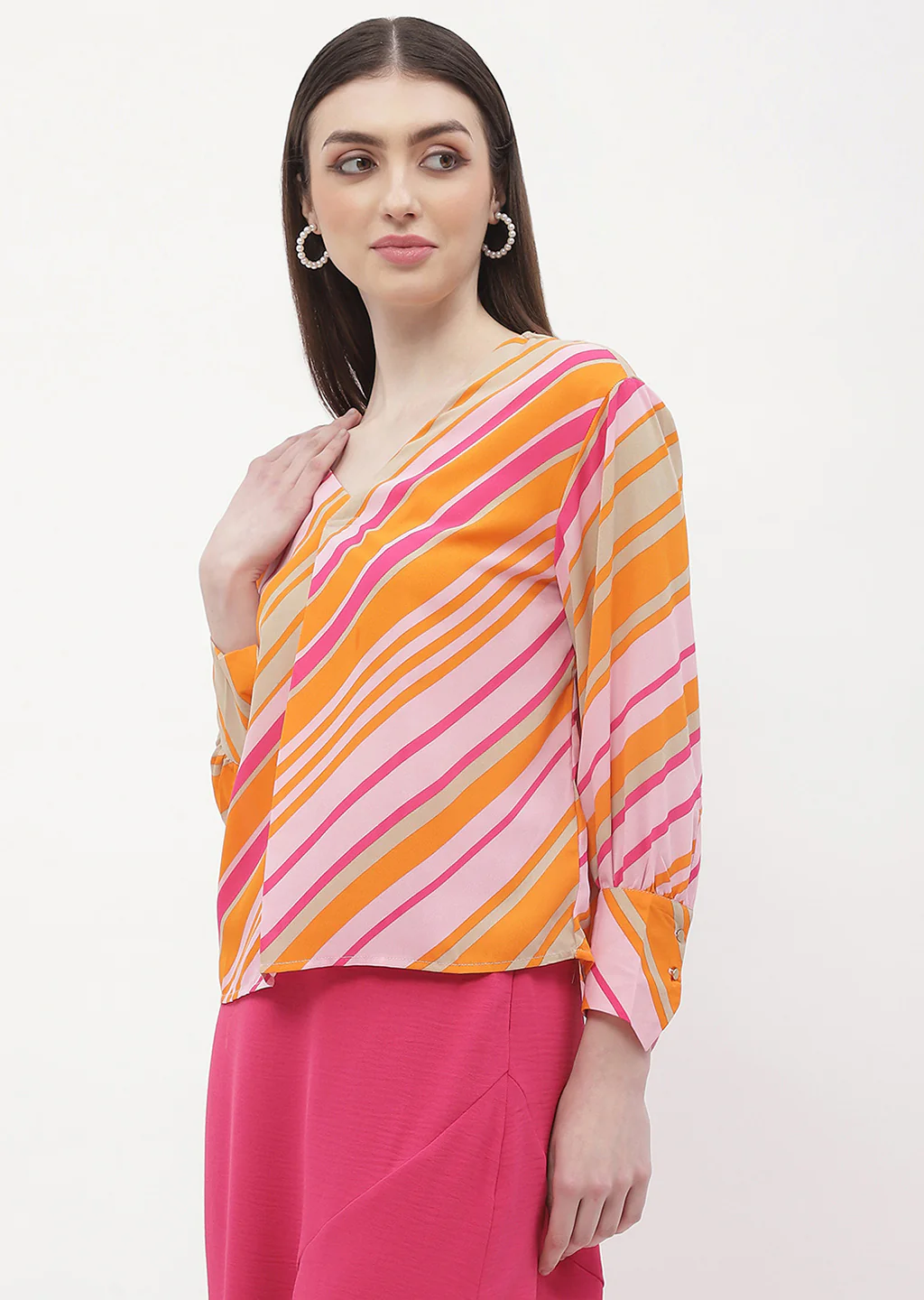 Madame Striped Pink V-Neck Top - Image 5