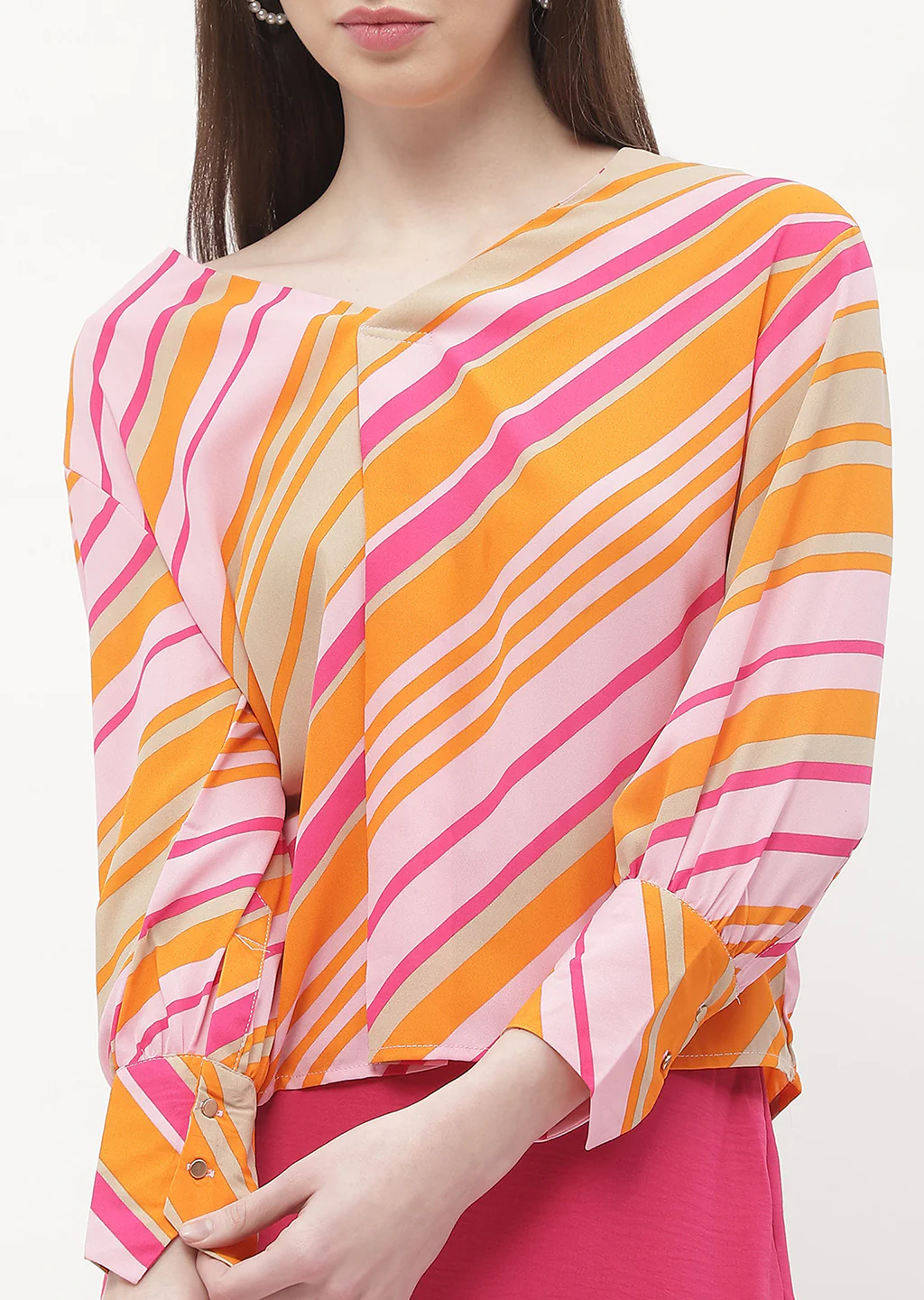 Madame Striped Pink V-Neck Top - Image 7