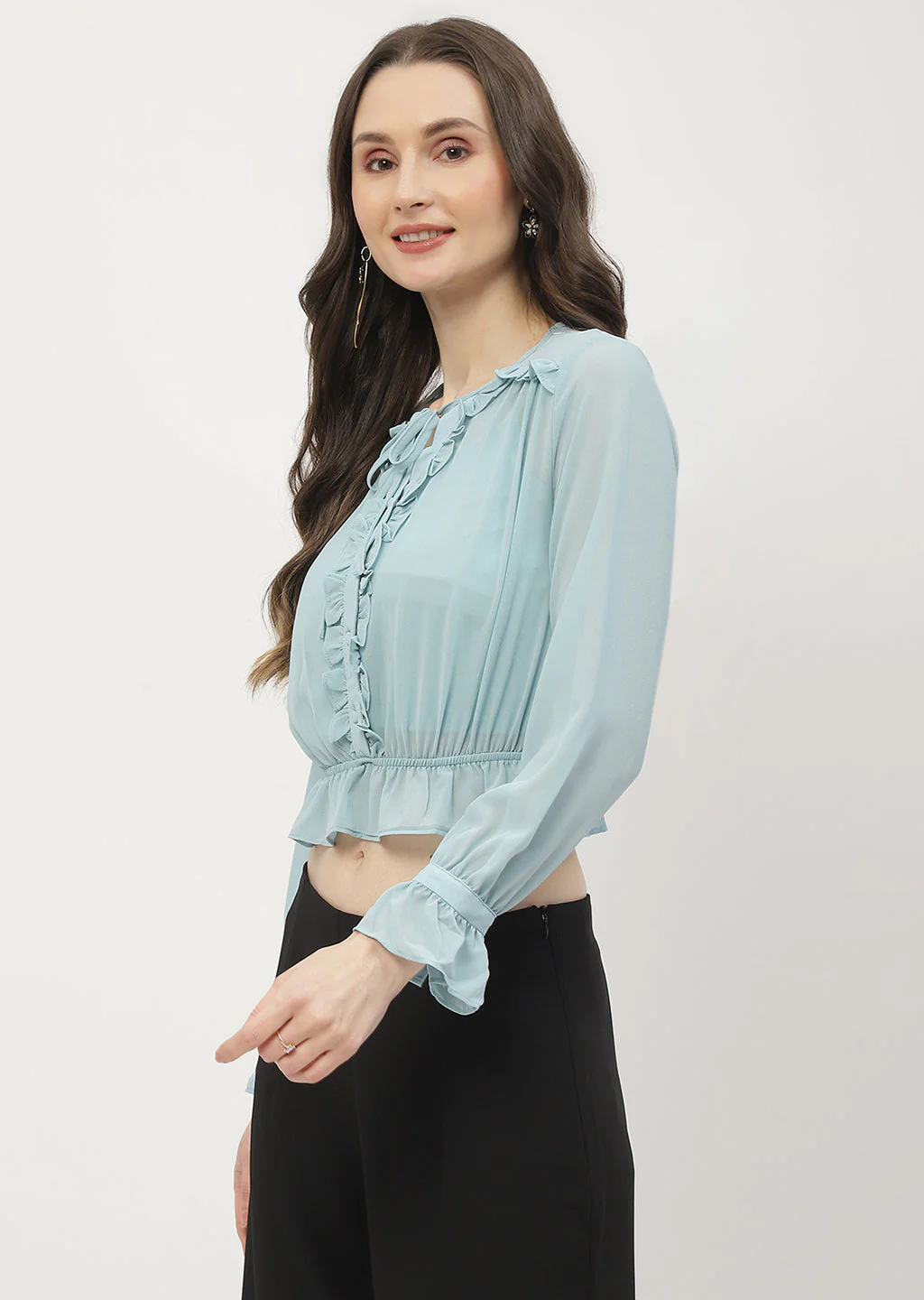 Madame Poet Sleeve Mint Blue Ruffle Top - Image 4
