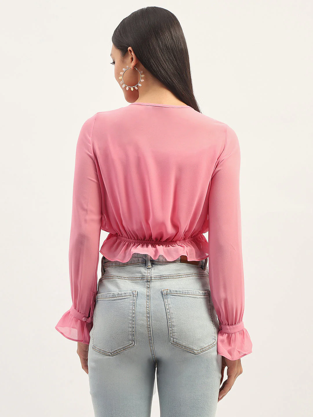 Madame Pink Ruffle Detailing Peplum Top - Image 3