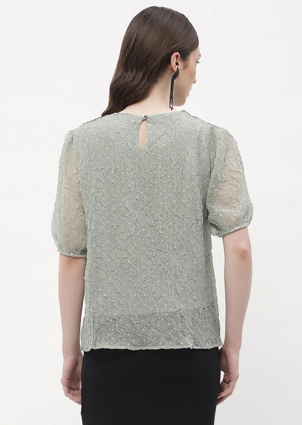 Madame Puff Sleeve Green Crinkled Fabric Top - Image 6