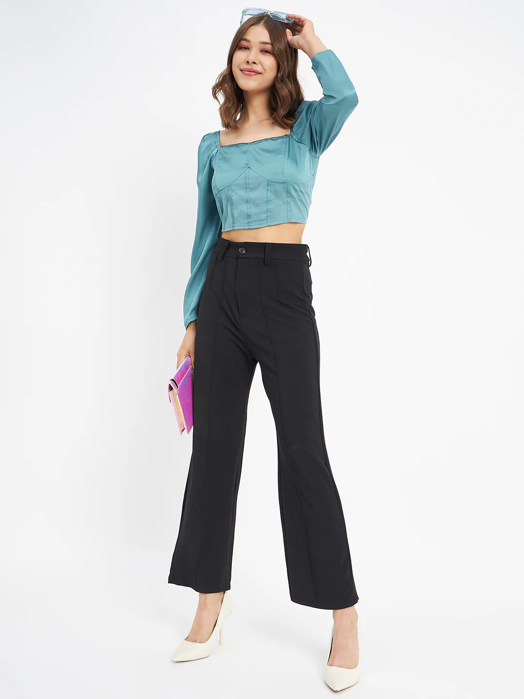 Madame Embellished Detail Corset Style Blue Top - Image 2