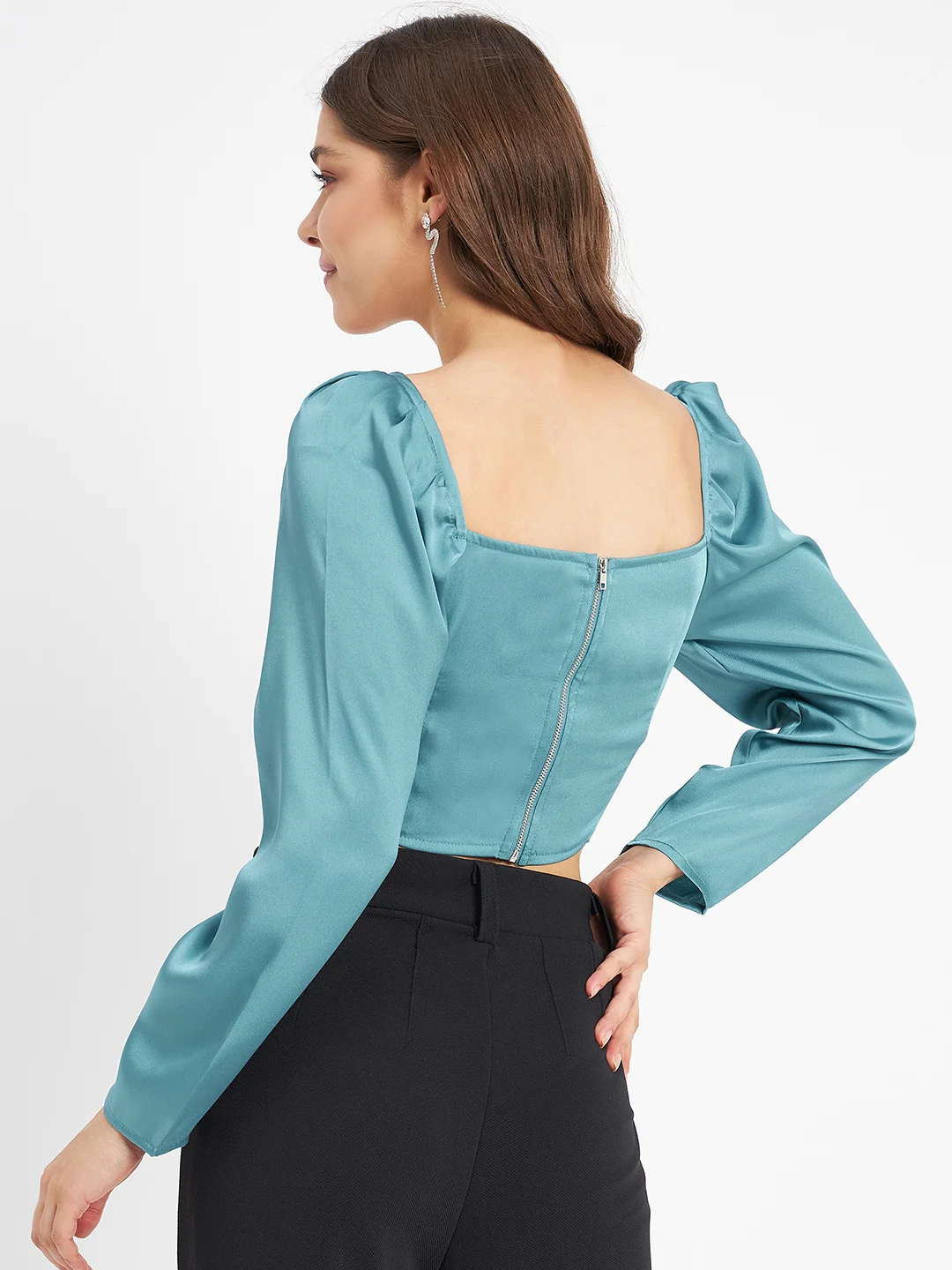 Madame Embellished Detail Corset Style Blue Top - Image 6
