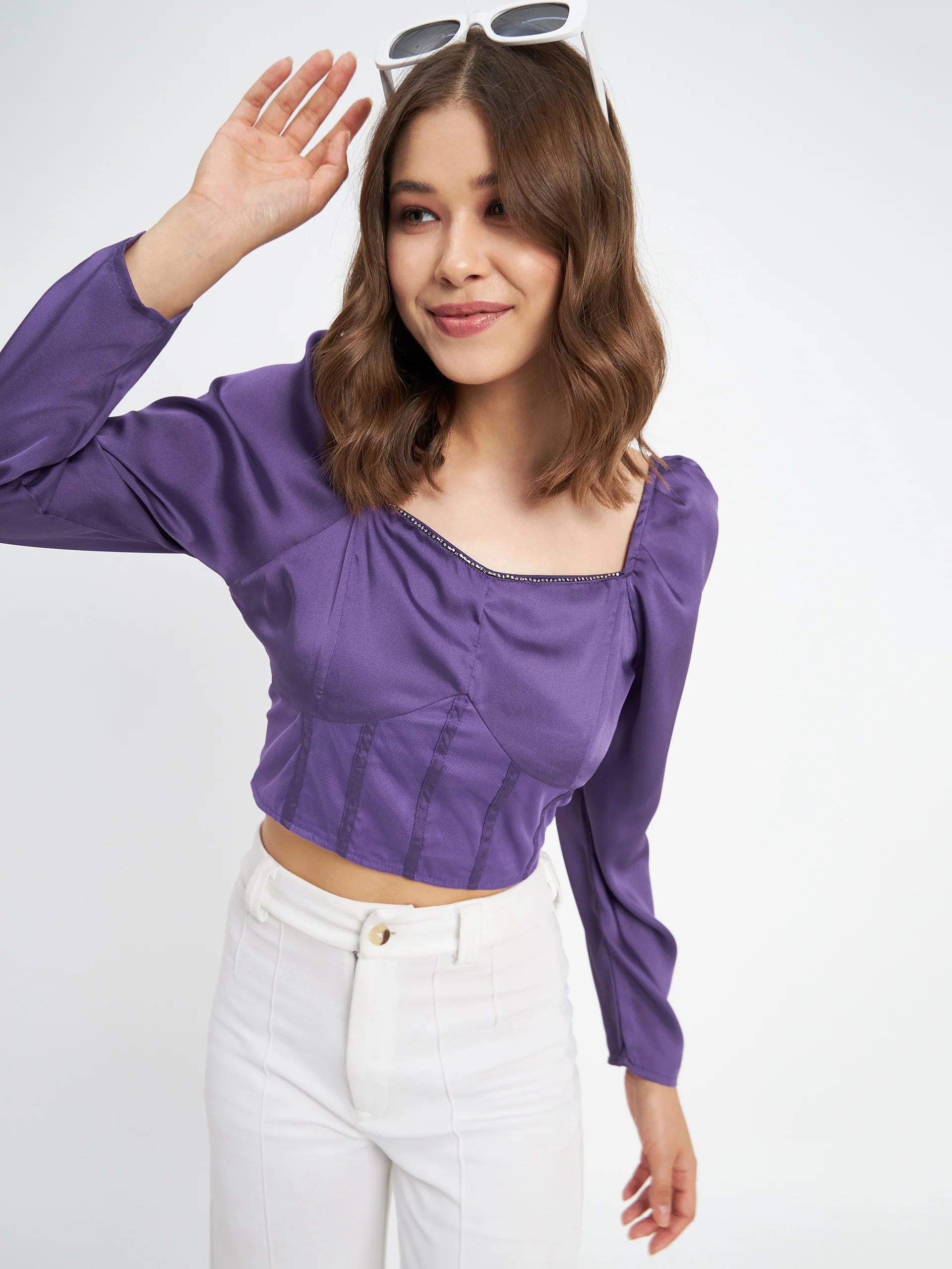 Madame Embellished Detail Corset Style Purple Top