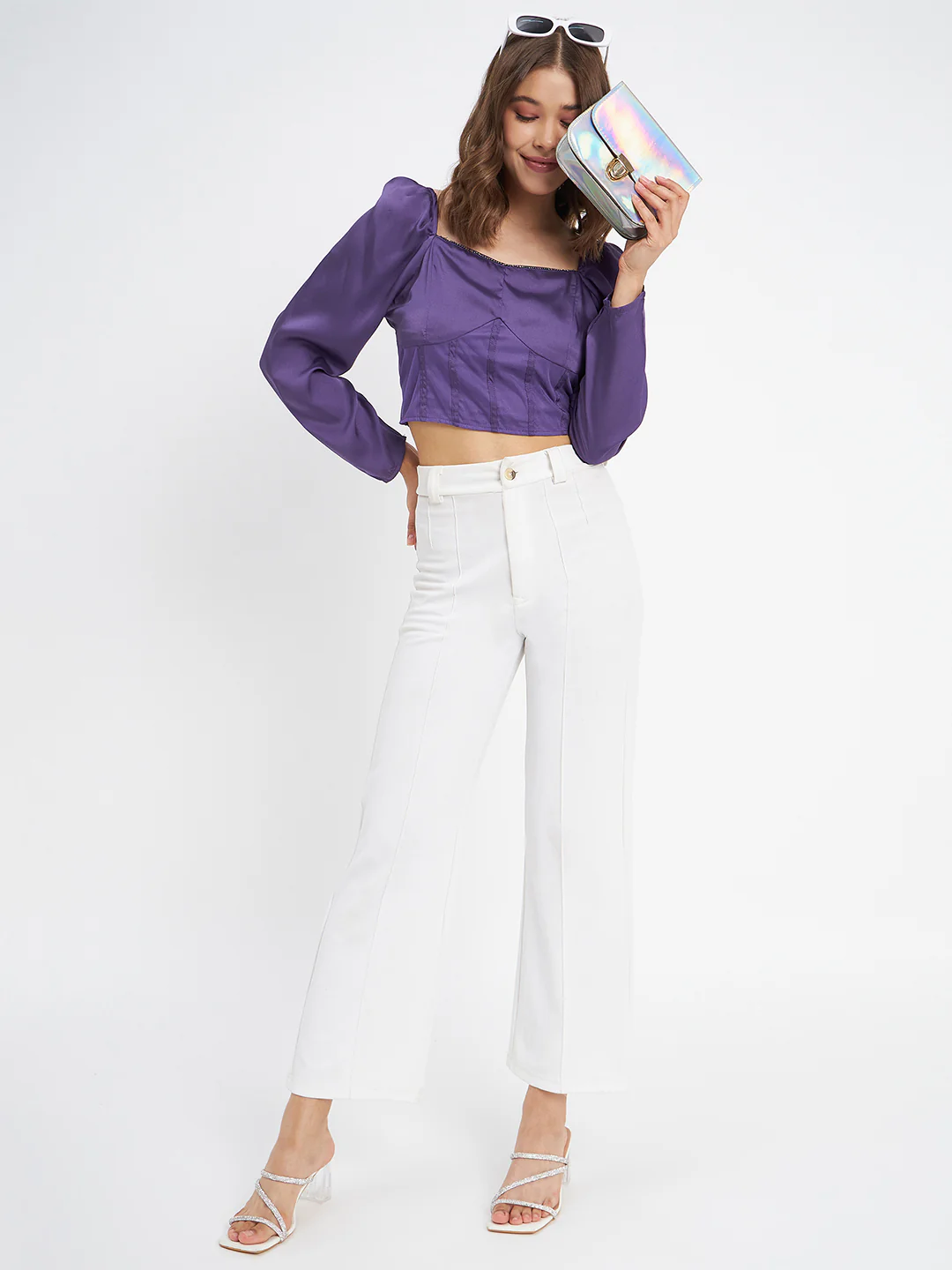 Madame Embellished Detail Corset Style Purple Top - Image 2