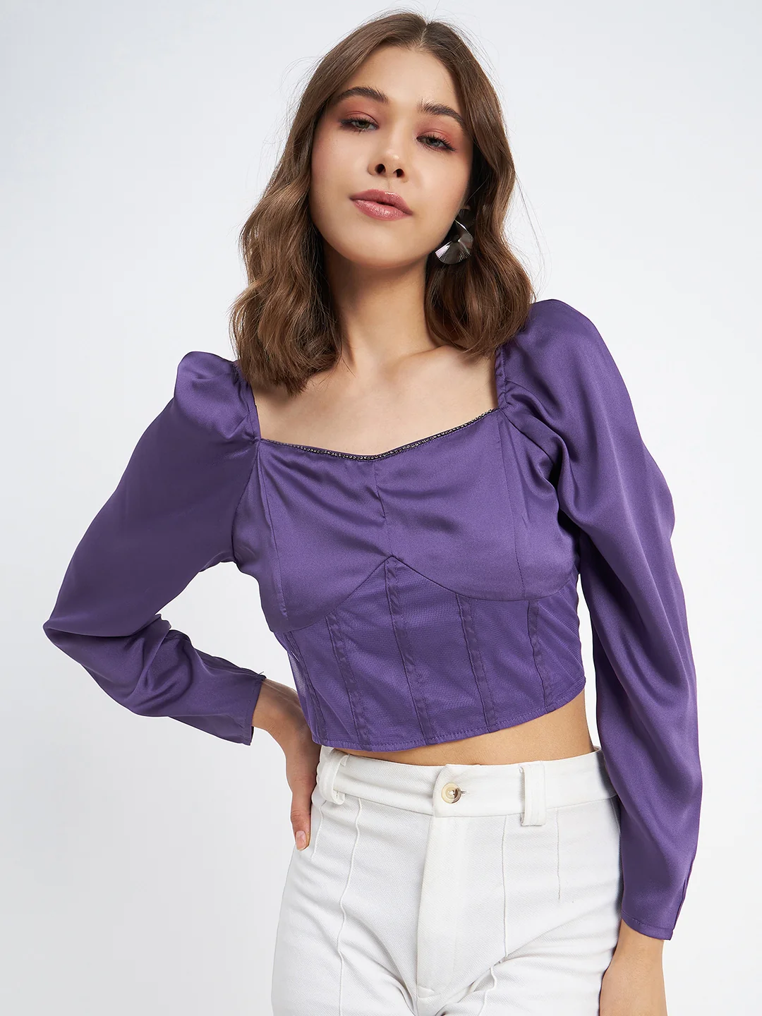 Madame Embellished Detail Corset Style Purple Top - Image 3
