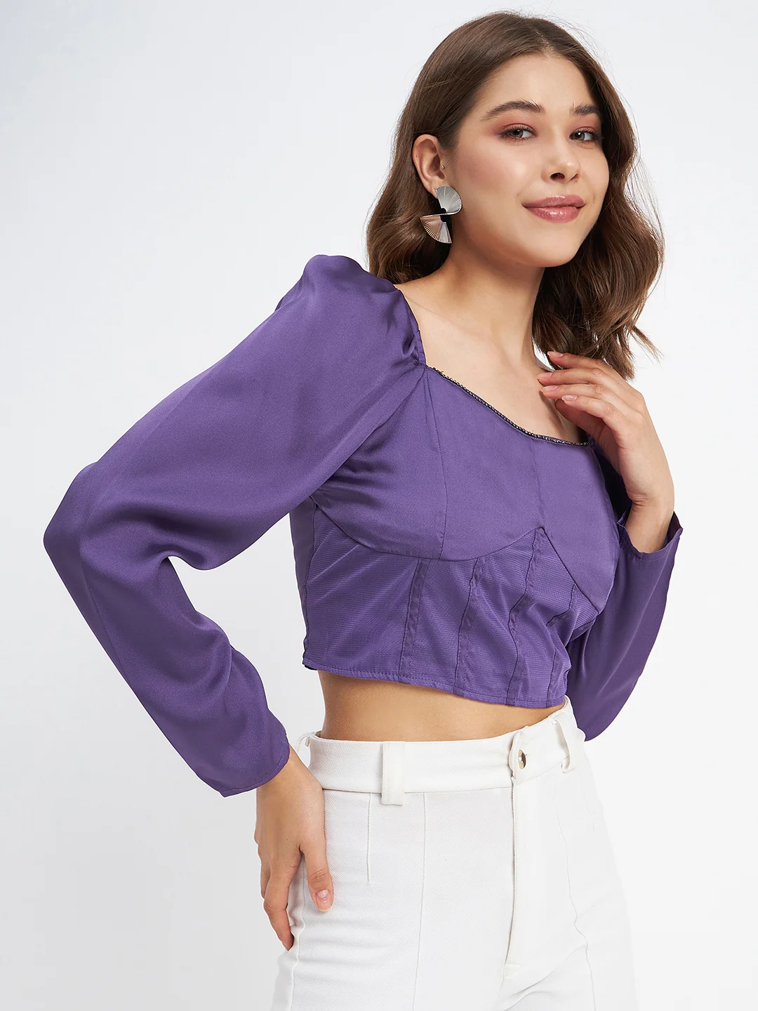 Madame Embellished Detail Corset Style Purple Top - Image 4