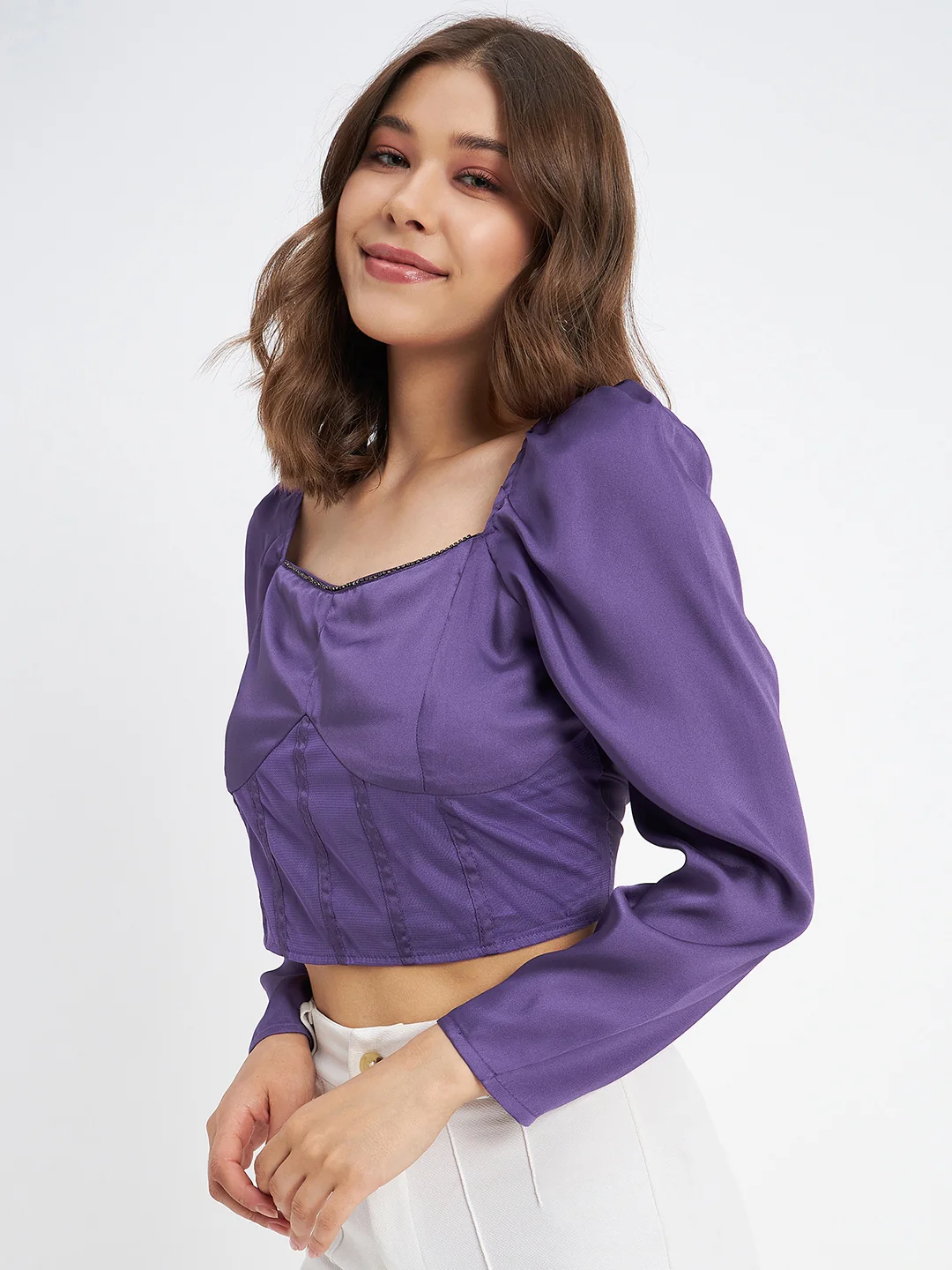 Madame Embellished Detail Corset Style Purple Top - Image 5