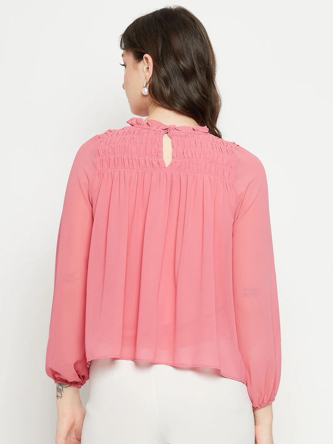 Madame Smocked Frill Neck Hot Pink Top - Image 6