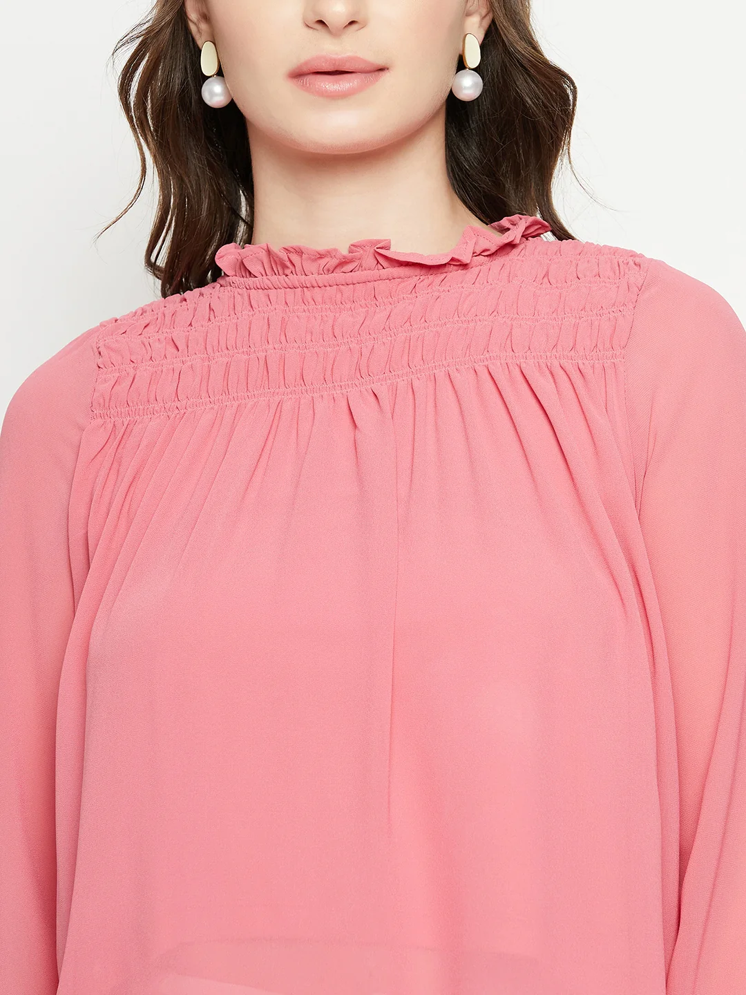 Madame Smocked Frill Neck Hot Pink Top - Image 7