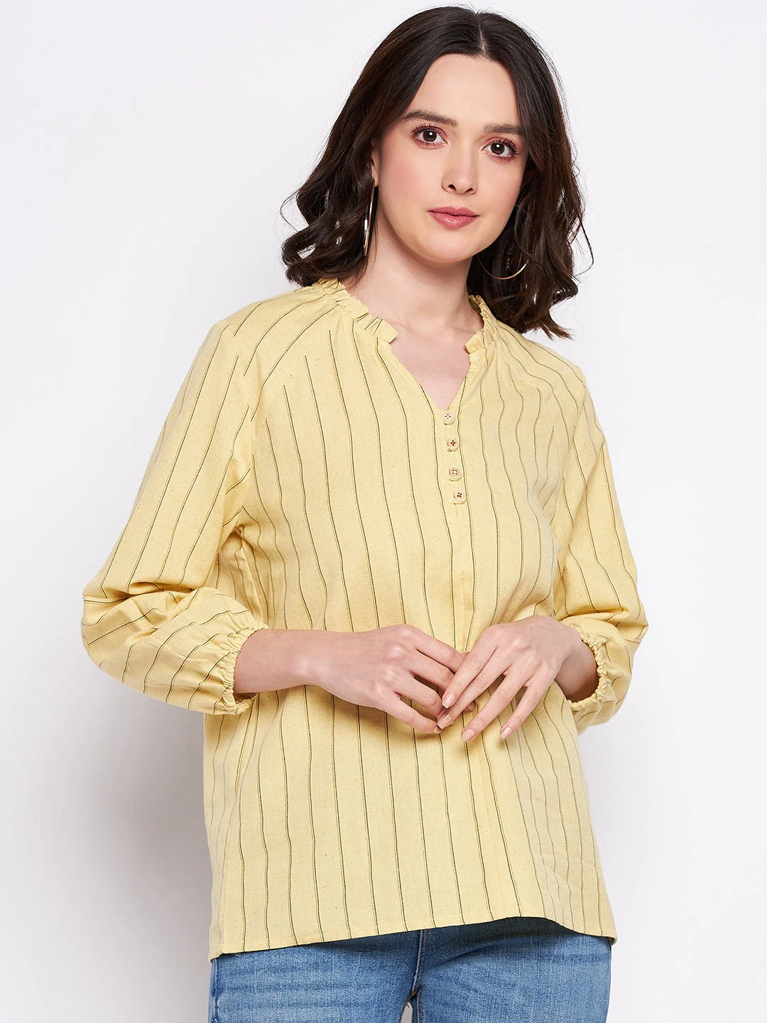 Madame Mustard Frill-Neckline Striped Top - Image 2
